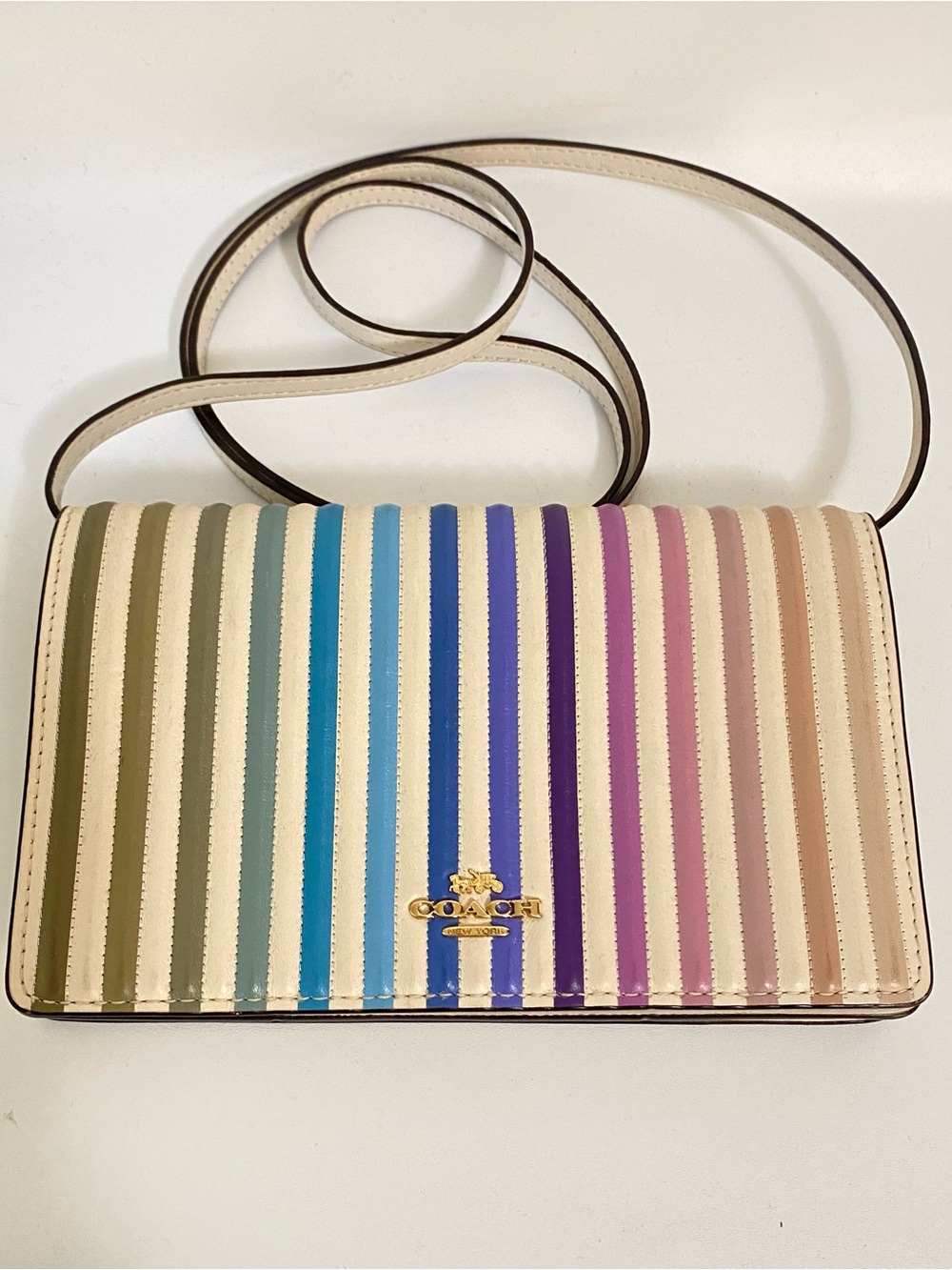 Coach Cream Crossbody with Multicolor Pastel Stripes